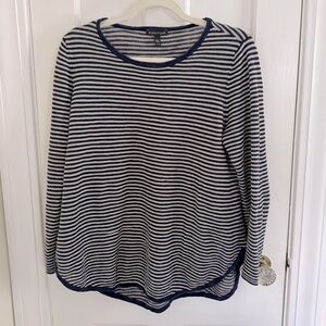 Eileen Fisher Navy and White Striped Linen Cotton Top